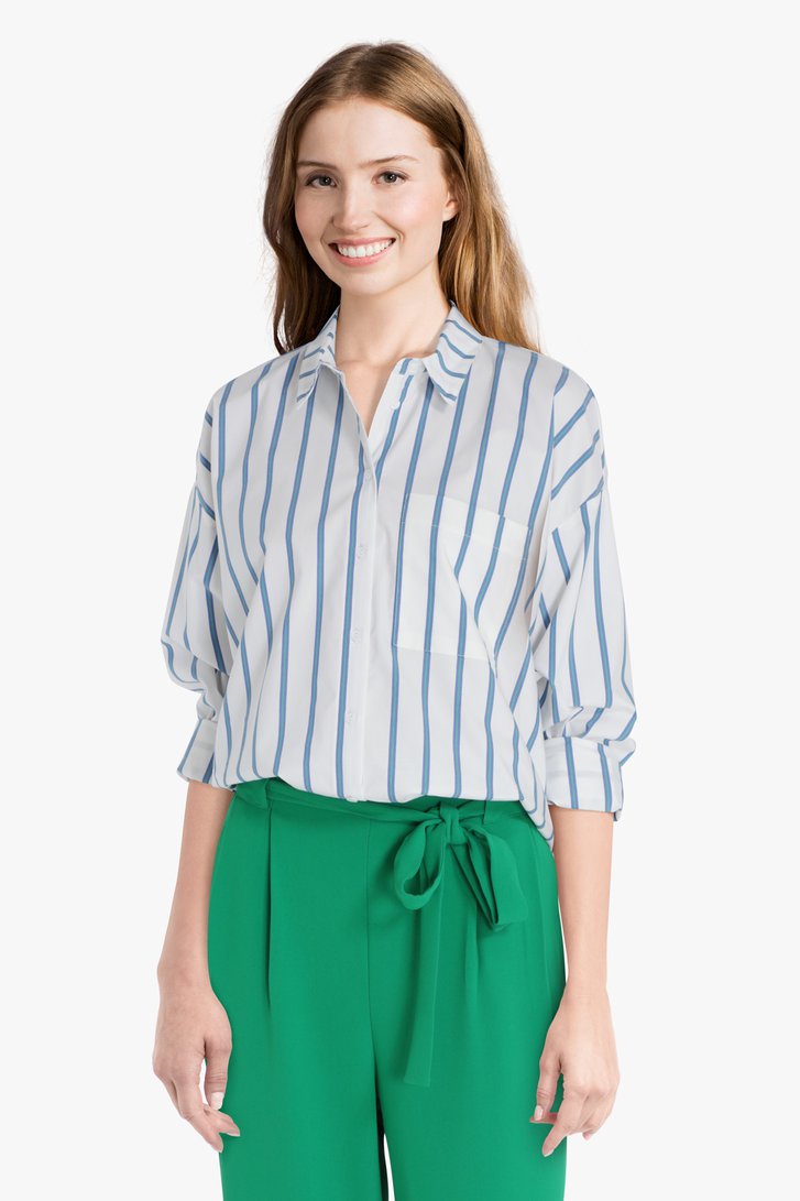 Witte blouse met blauw-groene strepen