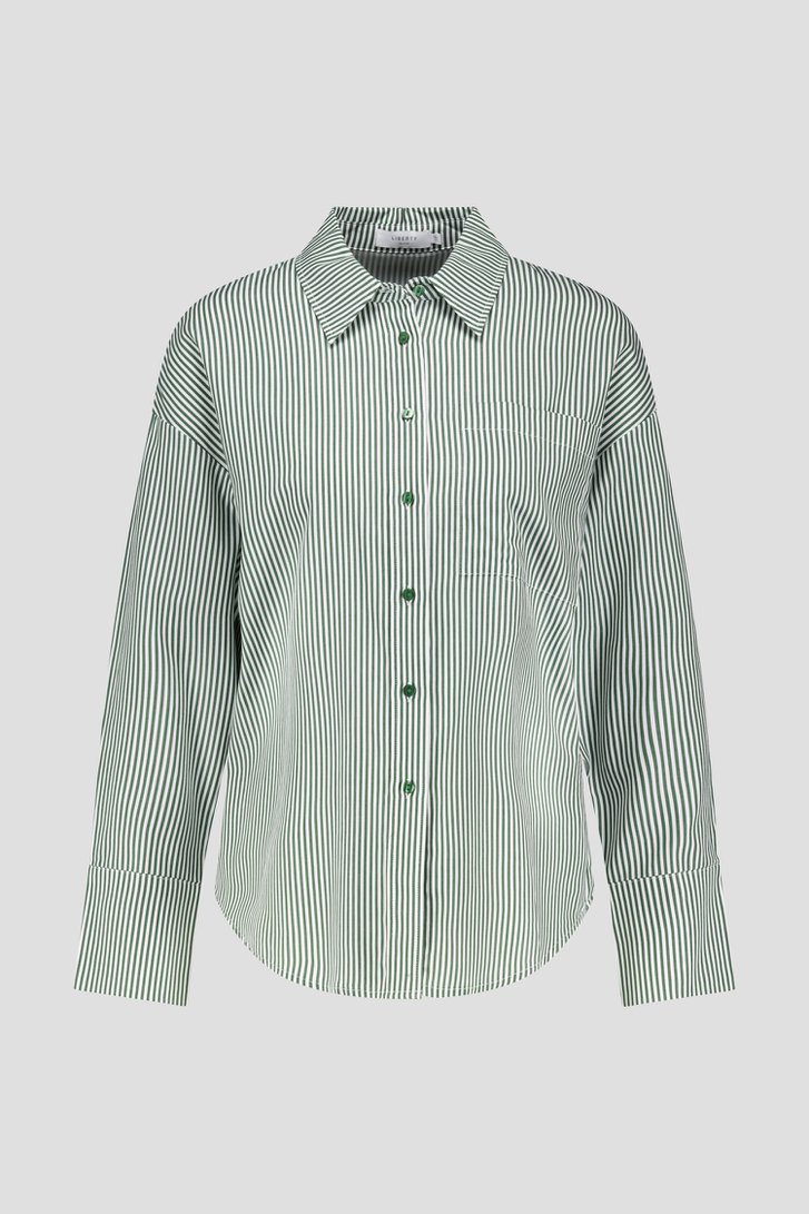 Productfoto 1 van Witte blouse met donkergroen gestreept motief  door Liberty Island voor Dames
