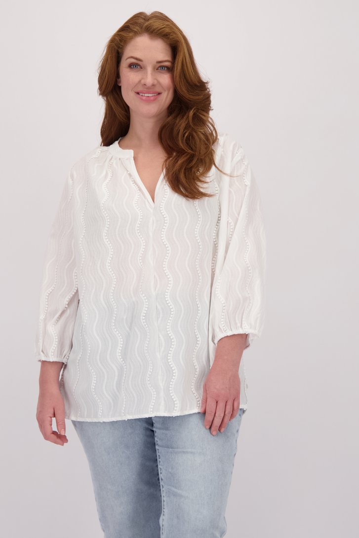 Voorkant van Witte blouse met golvende ton-sur-ton strepen door Yest Curve voor Dames
