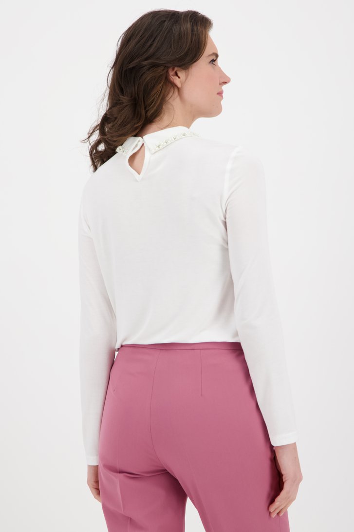 Witte blouse met kraagje met parels van More & More voor Dames