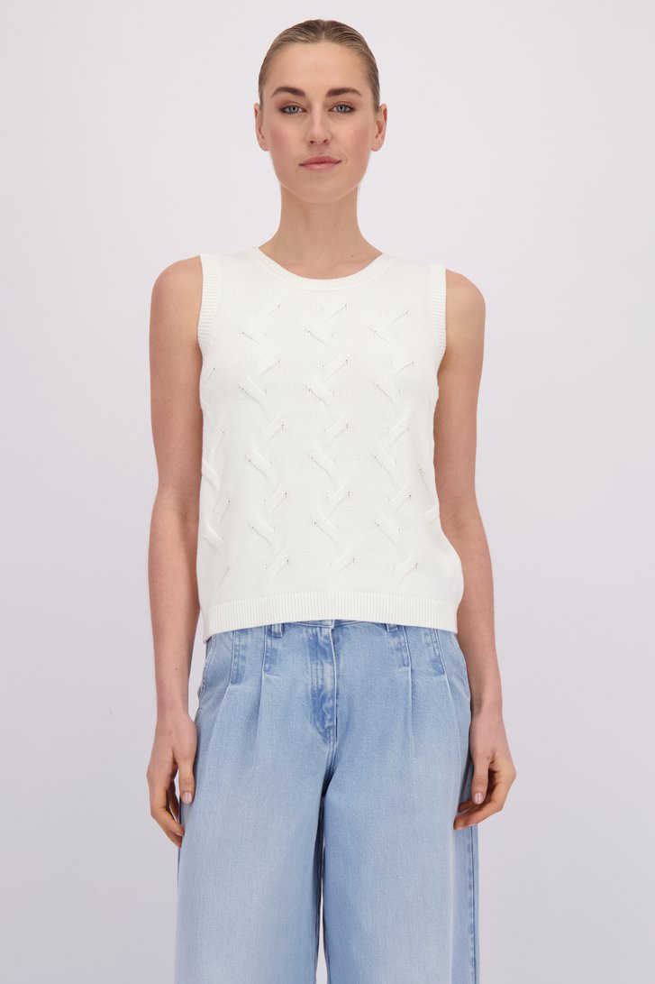 Voorkant van Witte gebreide top met structuur door Liberty Island voor Dames
