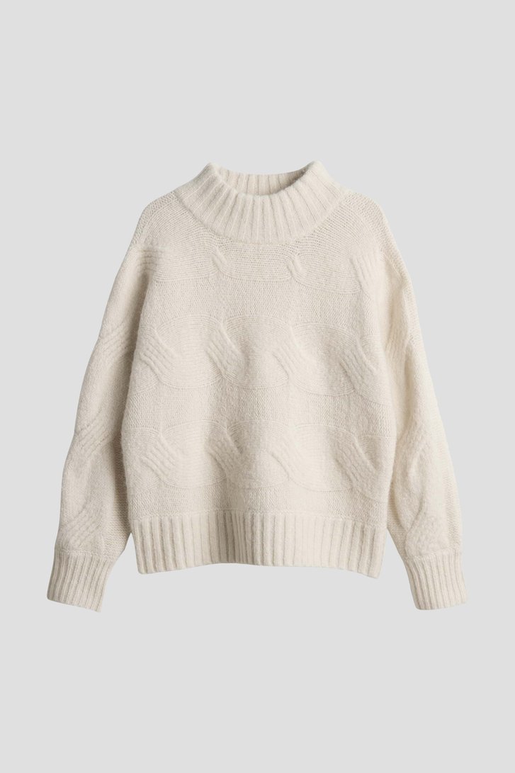 Productfoto 1 van Witte gebreide trui met kabelmotief door Opus voor Dames