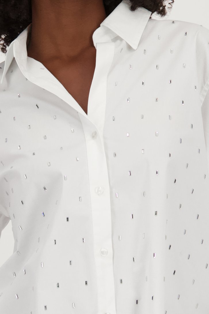Witte hemdblouse met strass steentjes van Louise voor Dames