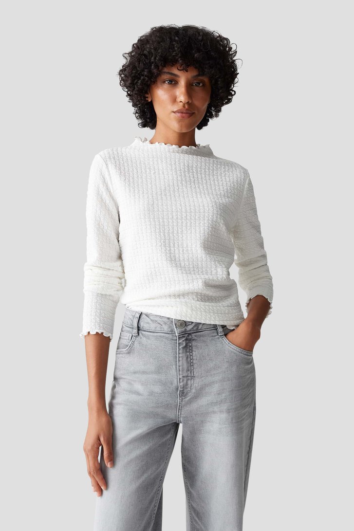 Voorkant van Witte longsleeve met structuur door Opus voor Dames