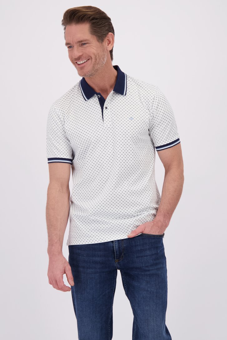 Voorkant van Witte polo met fijne blauwe print  door Dansaert Blue voor Heren