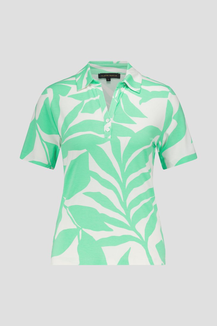 Witte polo met groene bladerprint van Claude Arielle voor Dames
