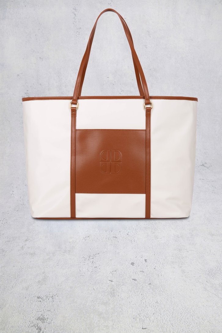 Voorkant van Witte schoudertas met bruine details door Laurent David voor Dames