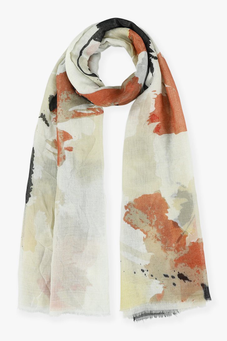 Witte sjaal met print in bruine en neutrale tinten van Liberty Island voor Dames