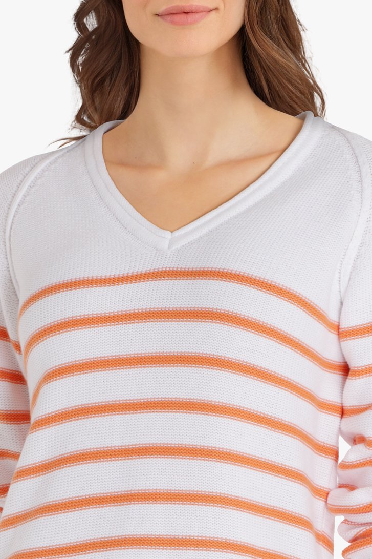 Witte trui met oranje strepenprint van B. Coastline voor Dames