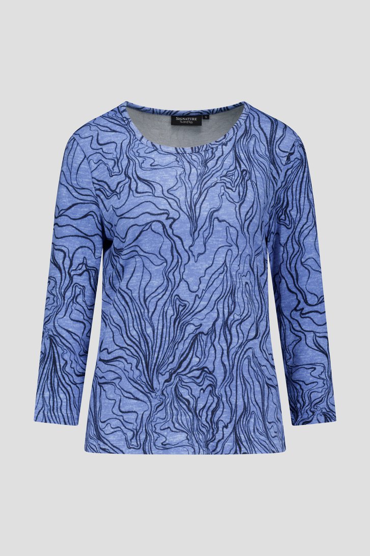 Zacht lichtblauw T-shirt met lijnenprint van Signature voor Dames