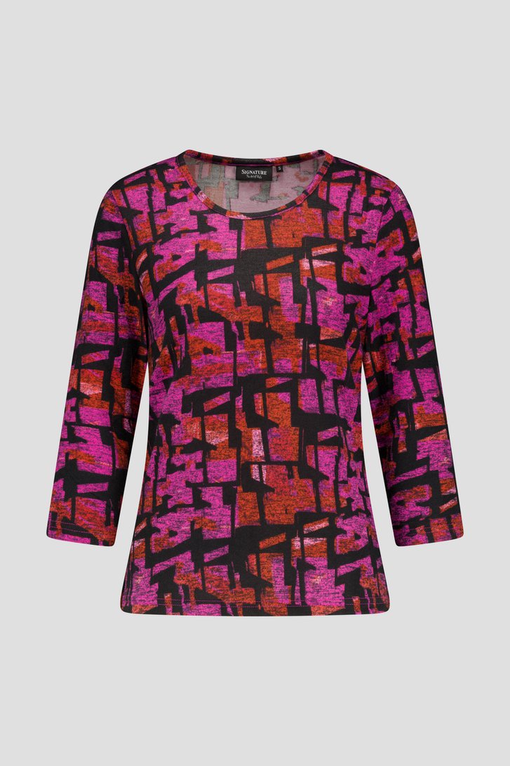 Zacht T-shirt met oranje-roze print van Signature voor Dames