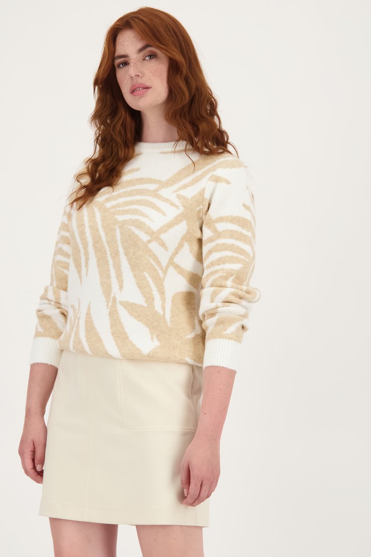 Zachte ecru trui met beige bladerprint van Liberty Loving nature voor Dames