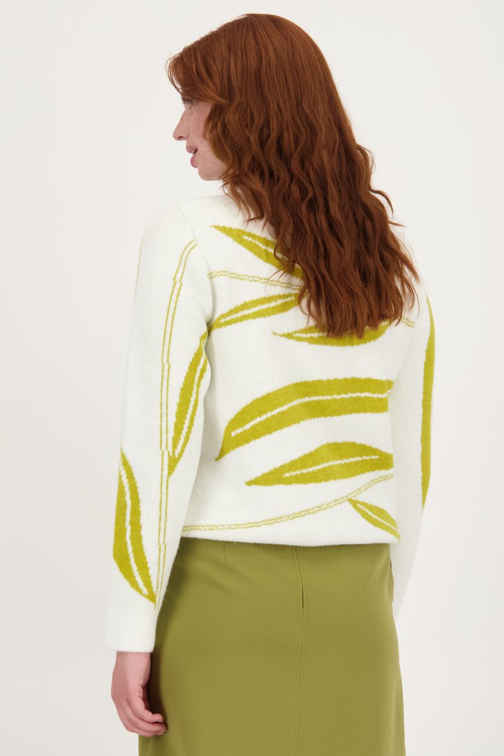 Zachte ecru trui met groene bladerprint  van Liberty Loving nature voor Dames