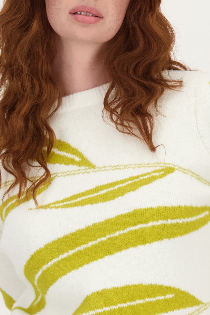 Zachte ecru trui met groene bladerprint  van Liberty Loving nature voor Dames