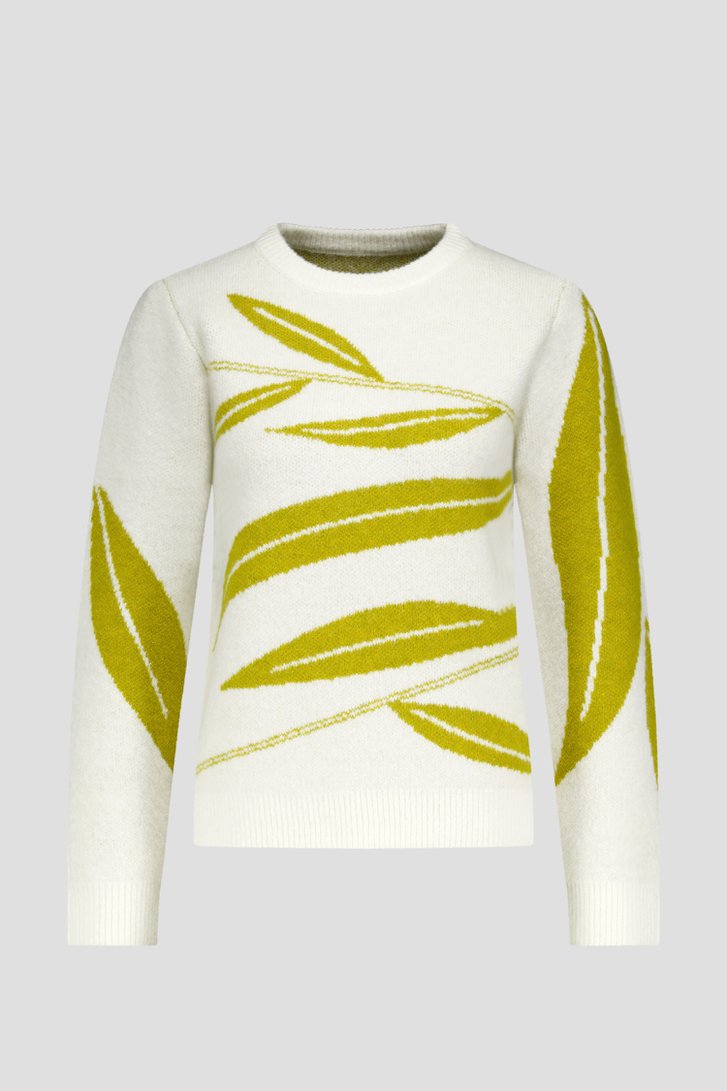 Zachte ecru trui met groene bladerprint  van Liberty Loving nature voor Dames