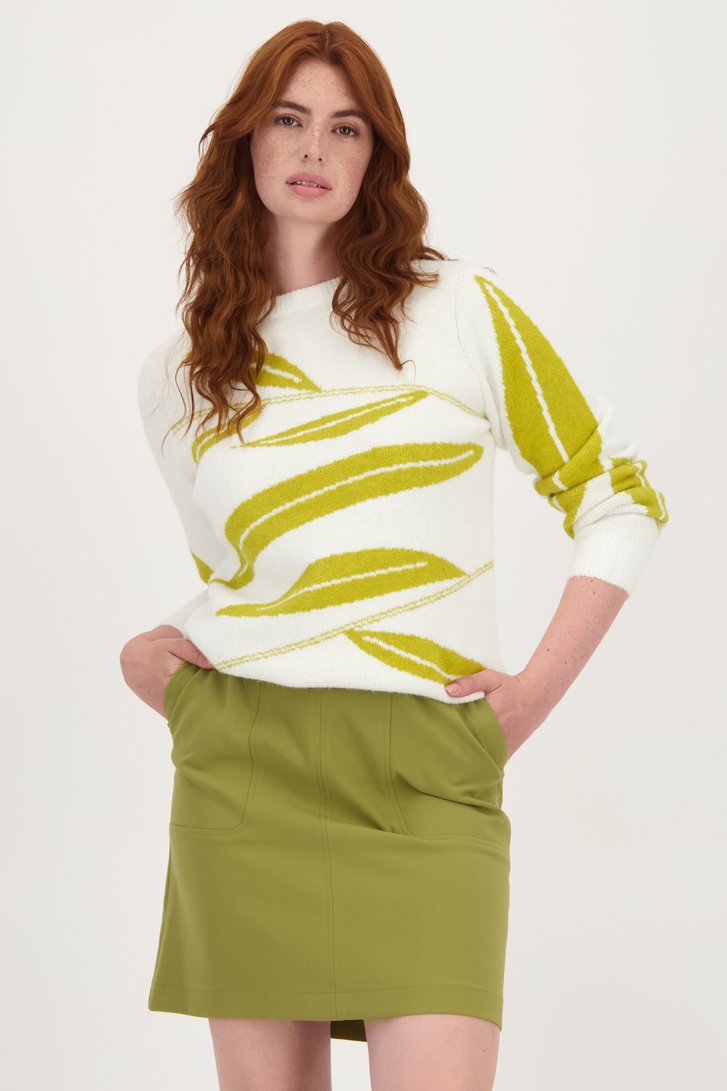 Zachte ecru trui met groene bladerprint  van Liberty Loving nature voor Dames