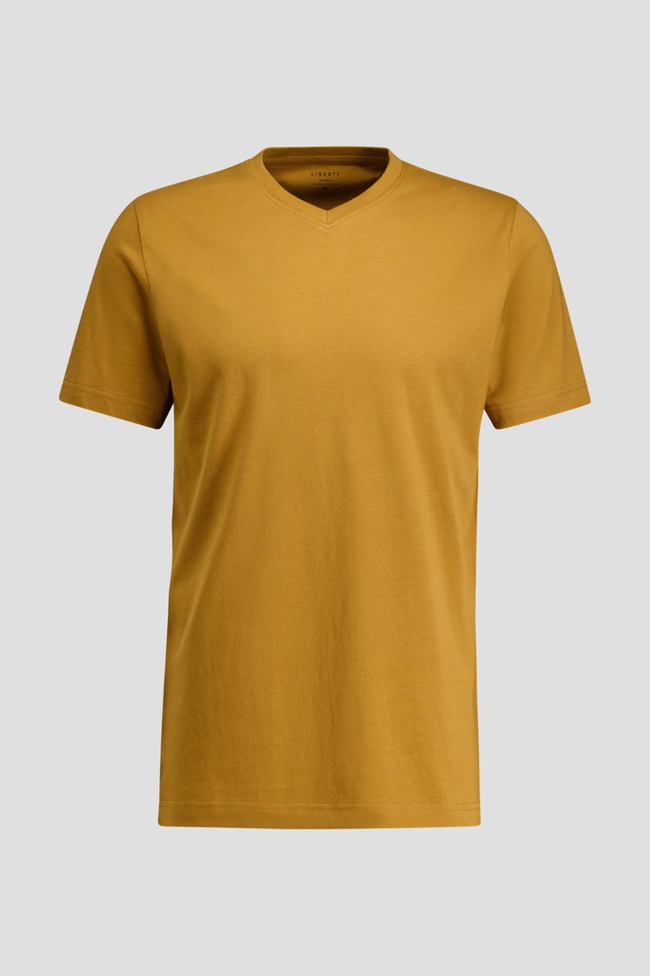 Productfoto 1 van Zandbruin katoenen T-shirt met V-hals door Liberty Island voor Heren
