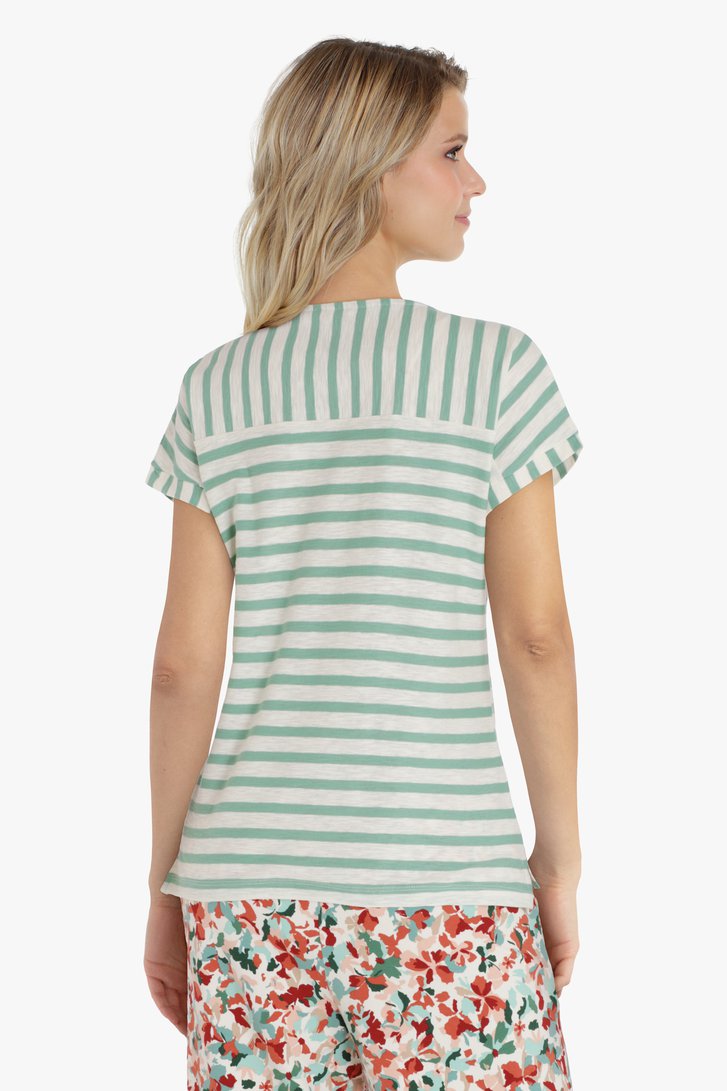 Zeegroen-wit gestreept T-shirt van Liberty Island homewear voor Dames