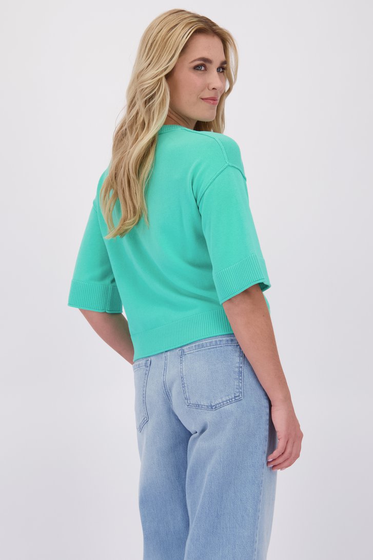 Achterkant van Zeegroene cardigan met 3/4 mouwen  door Libelle voor Dames