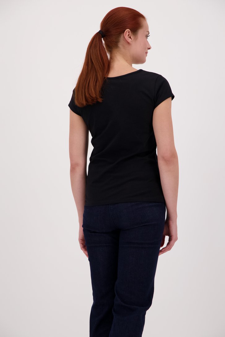 Zwart basic T-shirt met V-hals van Liberty Island voor Dames