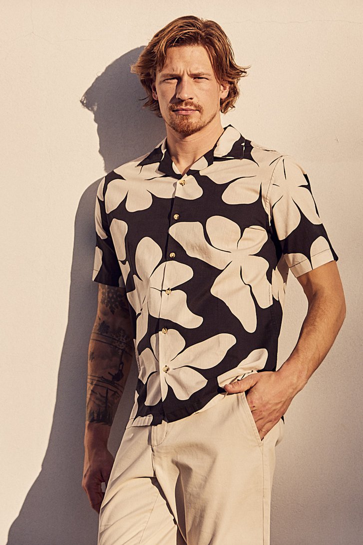 Zwart hemd met lichtbeige print - Regular fit van Casual Five voor Heren