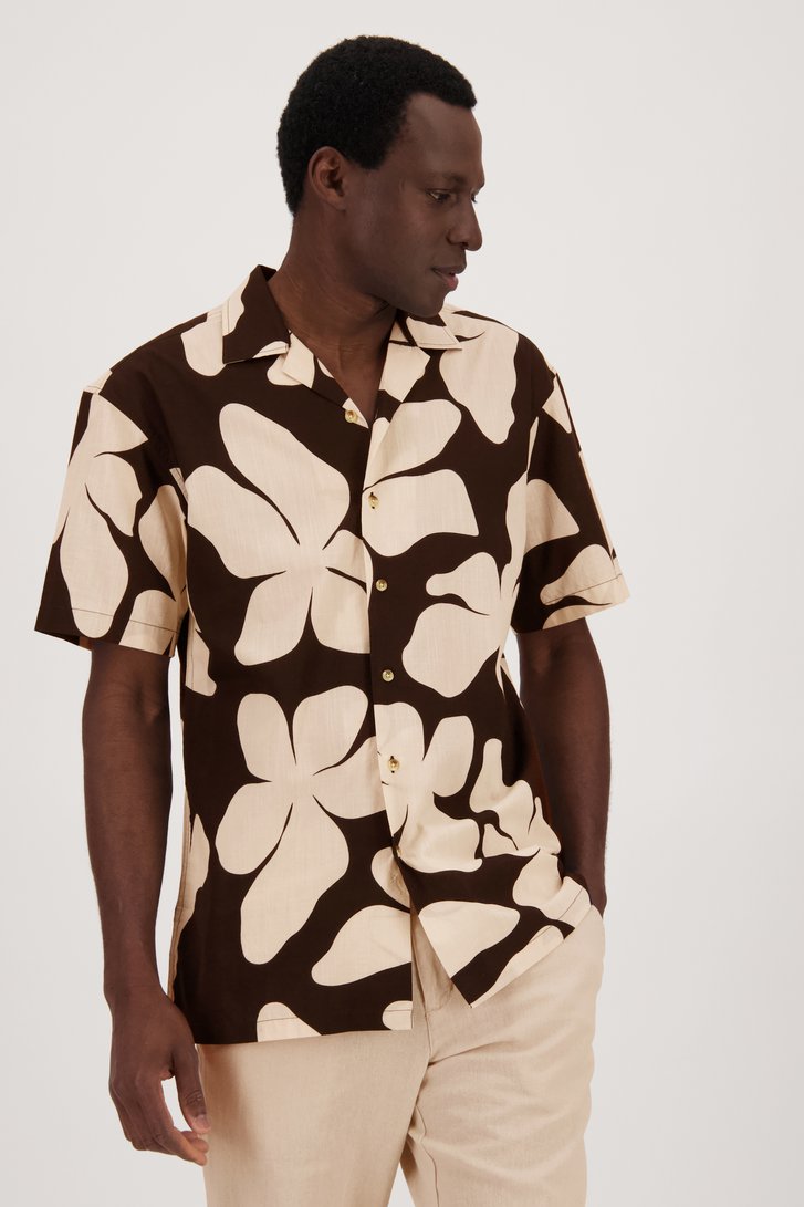 Zwart hemd met lichtbeige print - Regular fit van Casual Five voor Heren