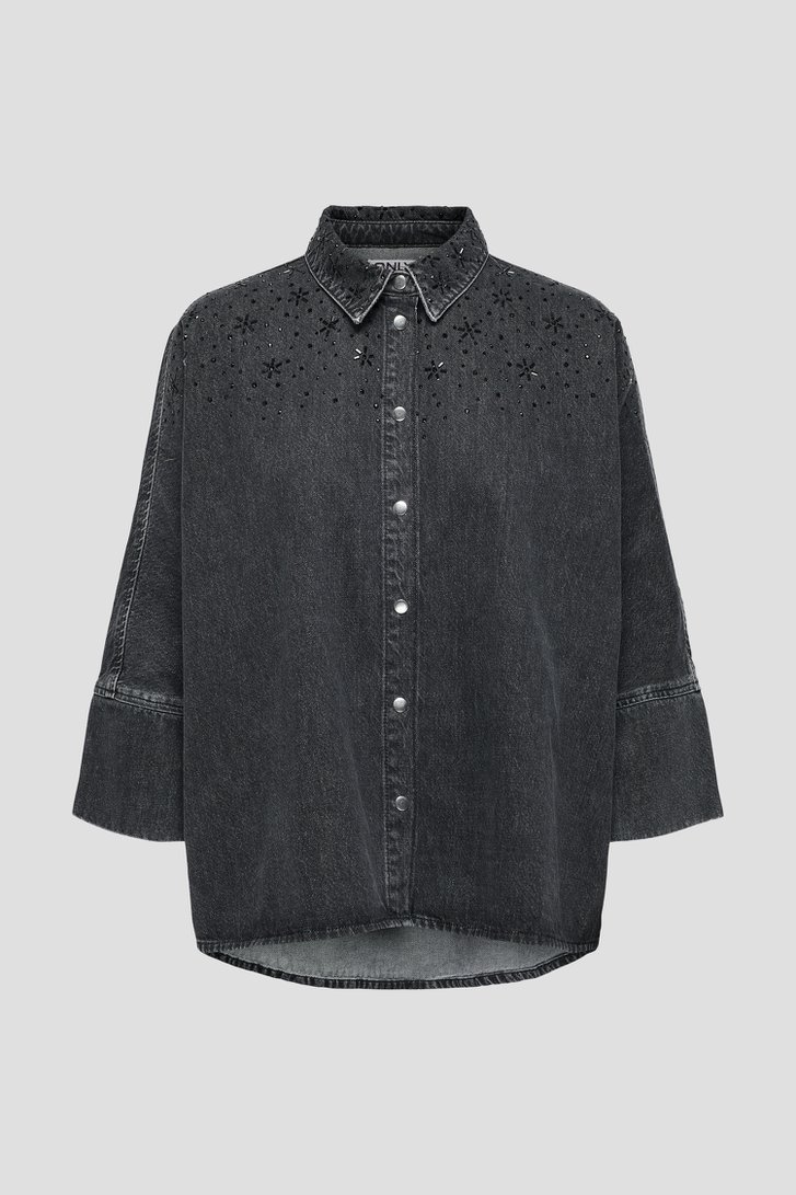 Zwart jeanshemd met strass van Only Carmakoma voor Dames