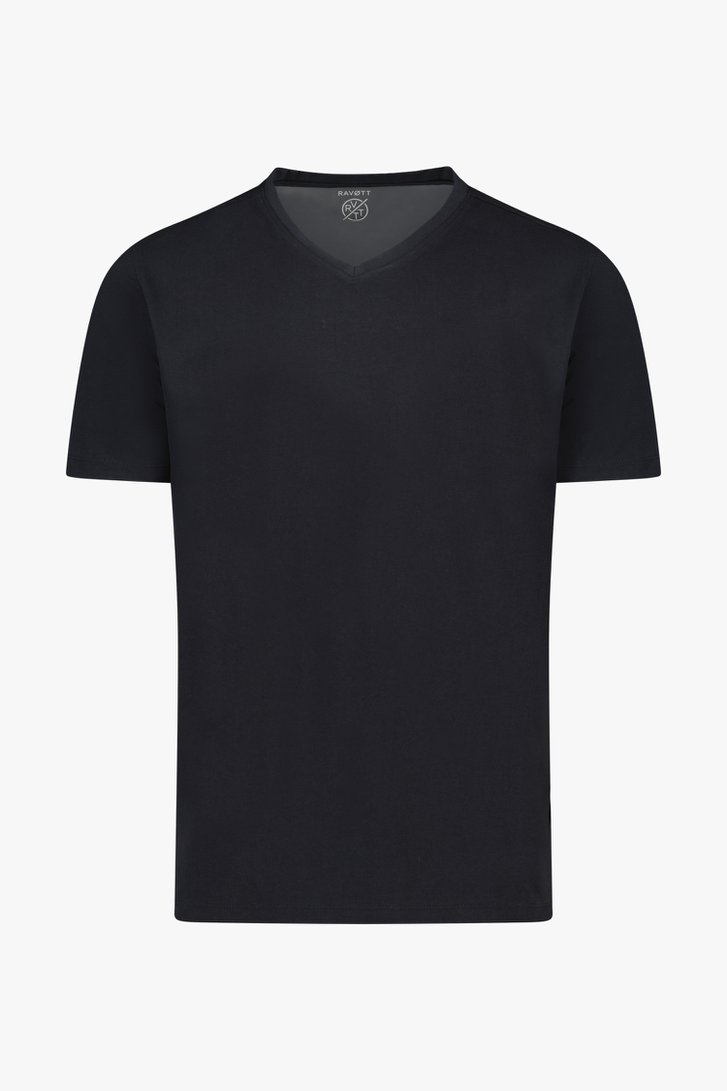 Zwart katoenen T-shirt met V-hals van Ravøtt voor Heren