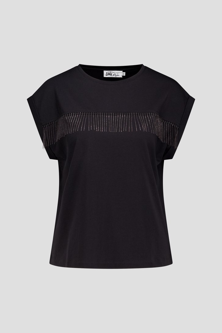 Productfoto 1 van Zwart T-shirt met metalen franjes door Louise voor Dames
