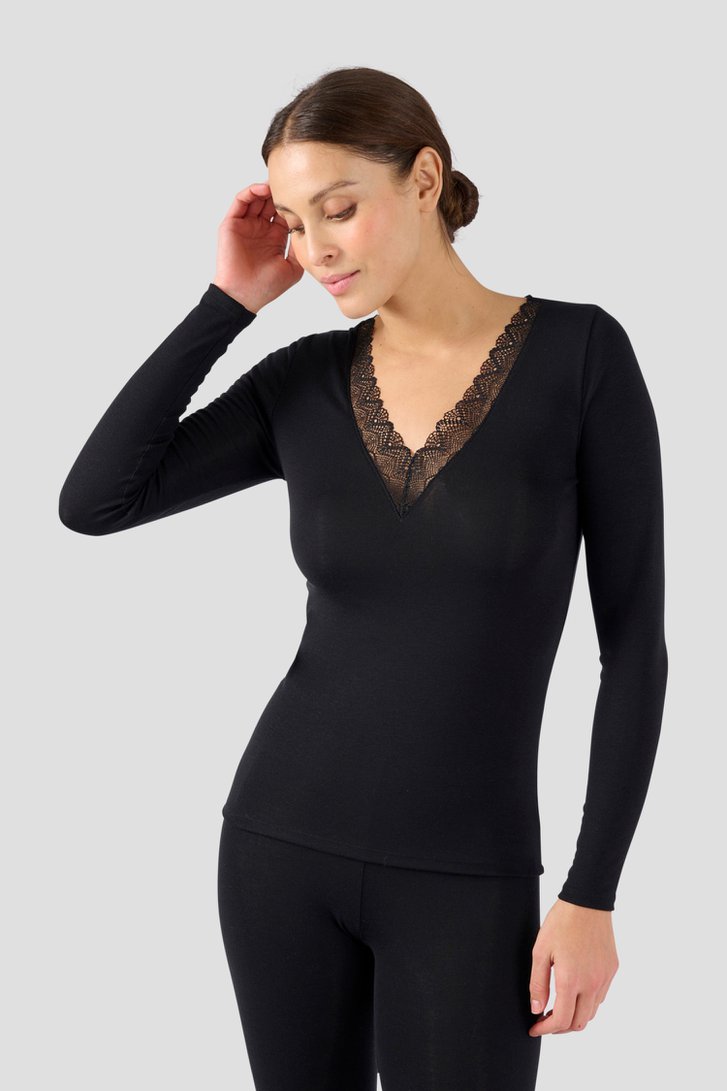 Achterkant van Zwart thermoshirt met lange mouwen door Liberty Island voor Dames