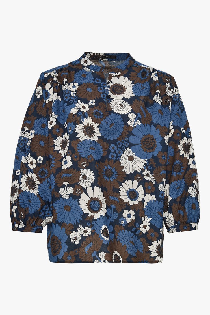 Zwarte blouse met blauwe bloemenprint van Opus voor Dames
