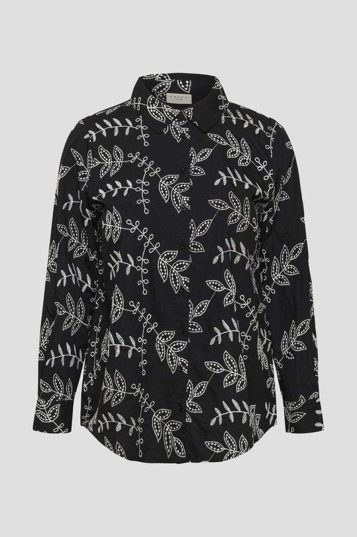 Productfoto 1 van Zwarte blouse met ecru bladerprint door Kaffe Curve voor Dames