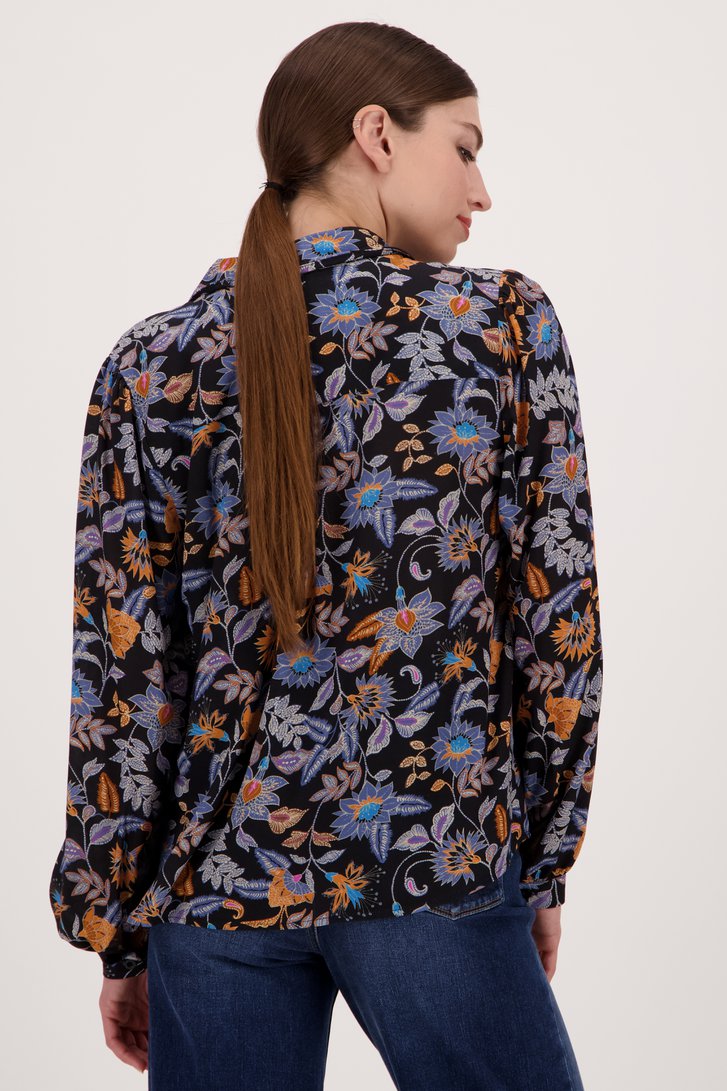 Zwarte blouse met fijne bloemenprint van More & More voor Dames