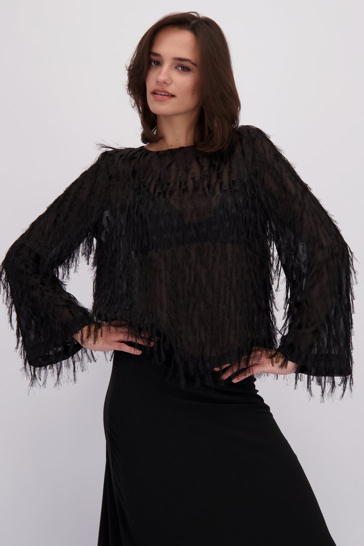 Voorkant van Zwarte blouse met franjes door JDY voor Dames