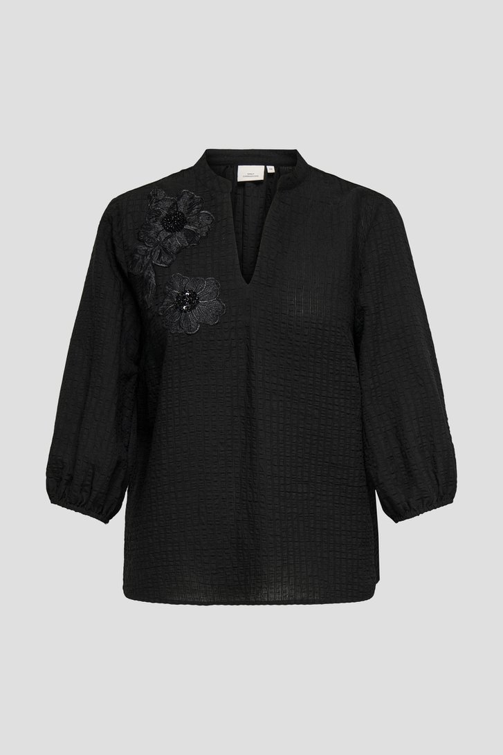 Productfoto 1 van Zwarte blouse met geborduurde bloemen door ONLY Carmakoma voor Dames