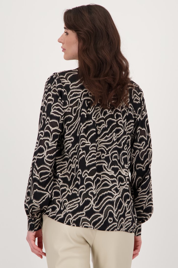 Zwarte blouse met lichtgrijze print van Geisha voor Dames