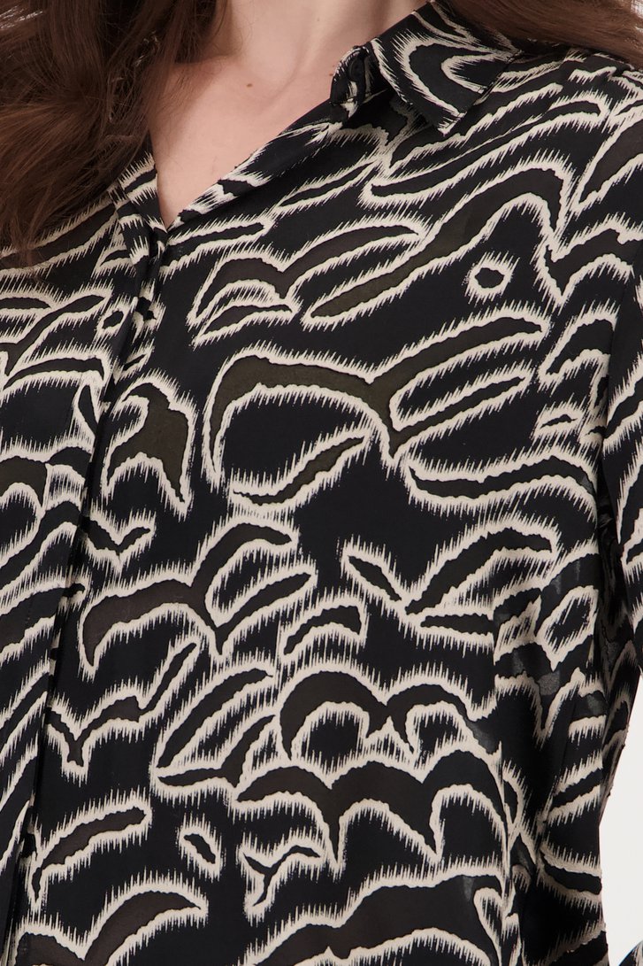 Zwarte blouse met lichtgrijze print van Geisha voor Dames