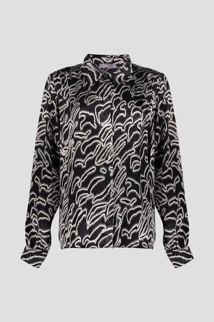 Zwarte blouse met lichtgrijze print van Geisha voor Dames