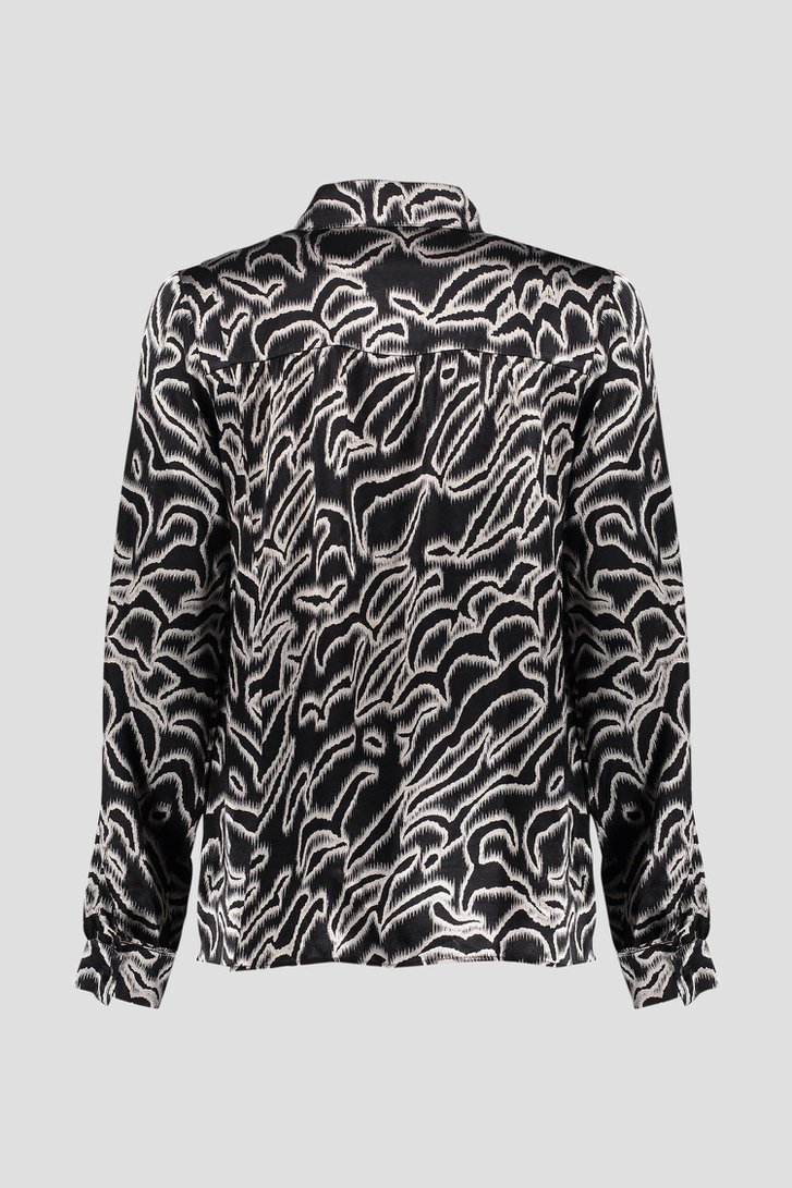 Zwarte blouse met lichtgrijze print van Geisha voor Dames