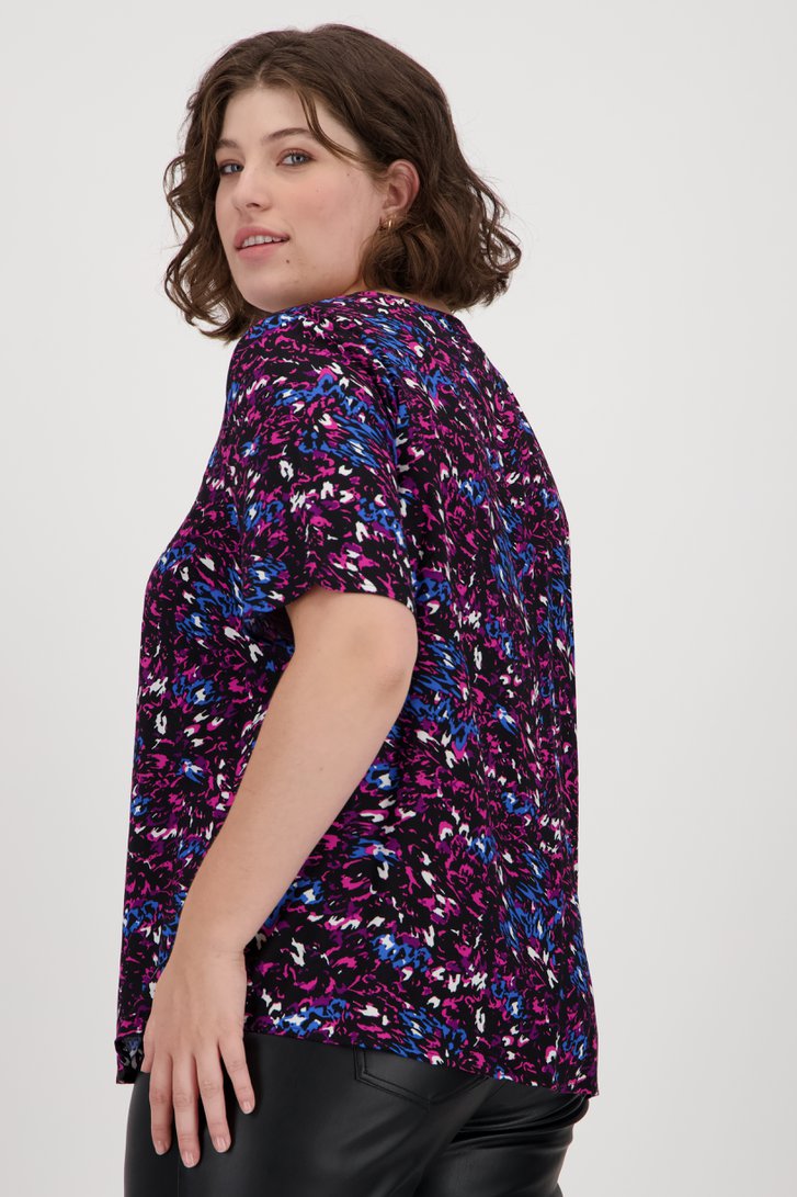 Zwarte blouse met paars-roze print van Only Carmakoma voor Dames