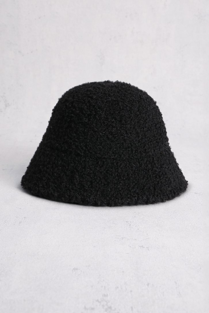 Voorkant van Zwarte bucket hat in teddy door Modeno voor Dames