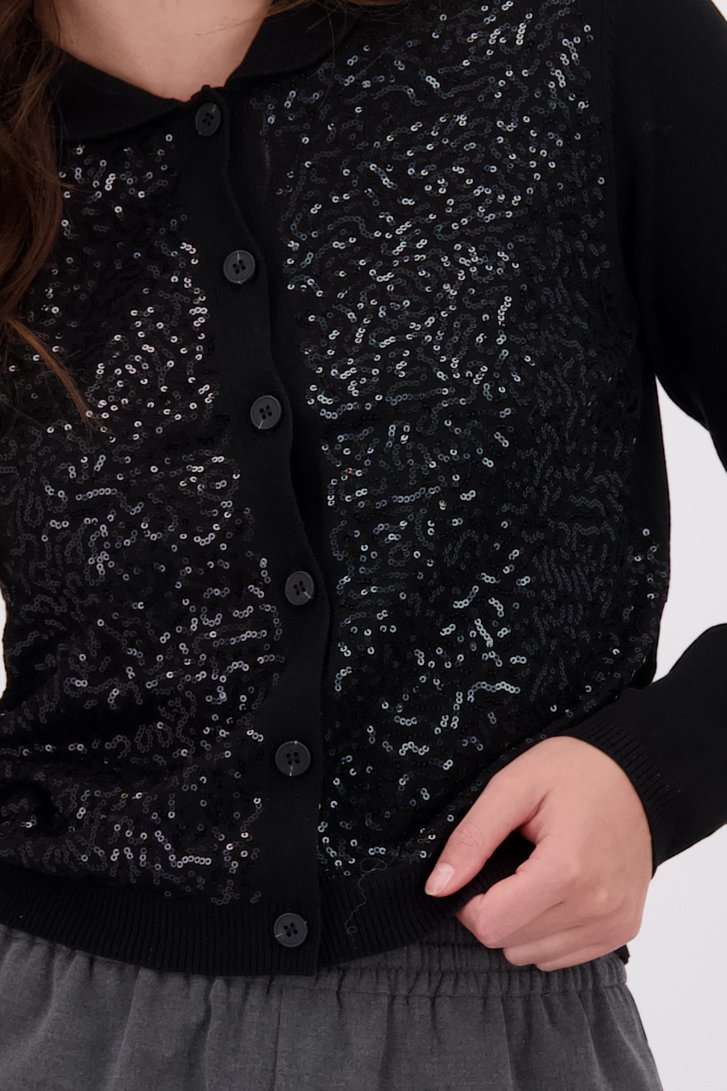 Detail van Zwarte cardigan met pailetten door Geisha voor Dames