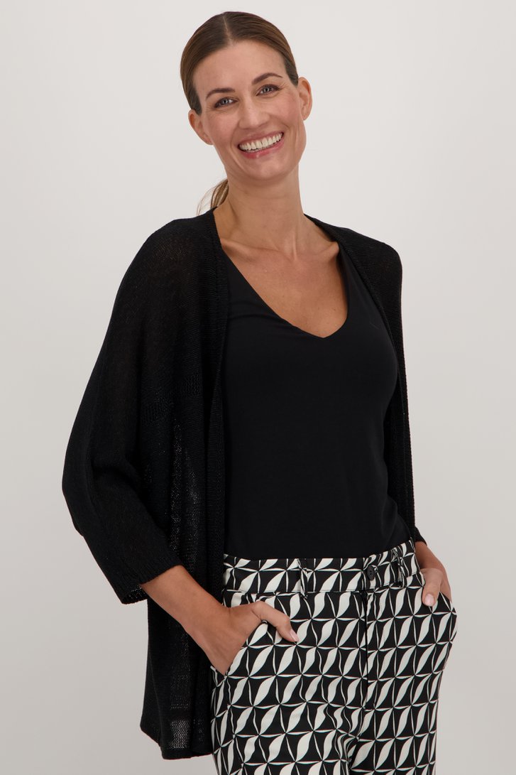 Voorkant van Zwarte gebreide cardigan  door More & More voor Dames