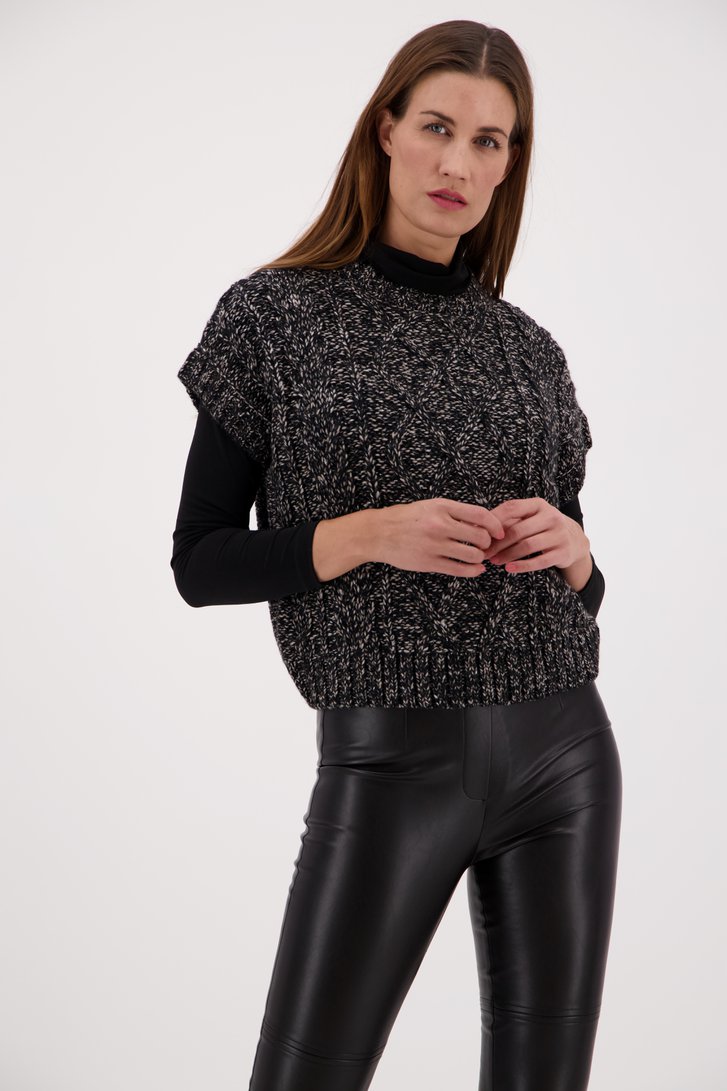 Zwarte gespikkelde trui met korte mouwen van Louise voor Dames