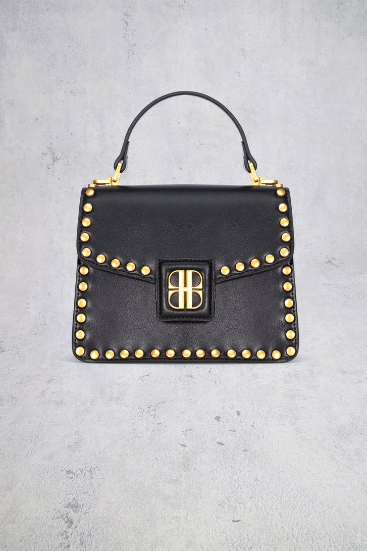 Voorkant van Zwarte handtas met gouden studs door Laurent David voor Dames