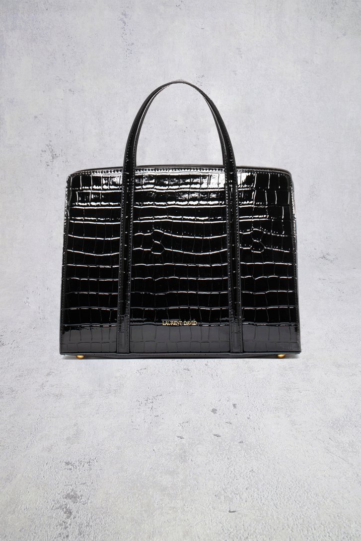 Detail van Zwarte handtas met krokodillenstructuur door Laurent David voor Dames