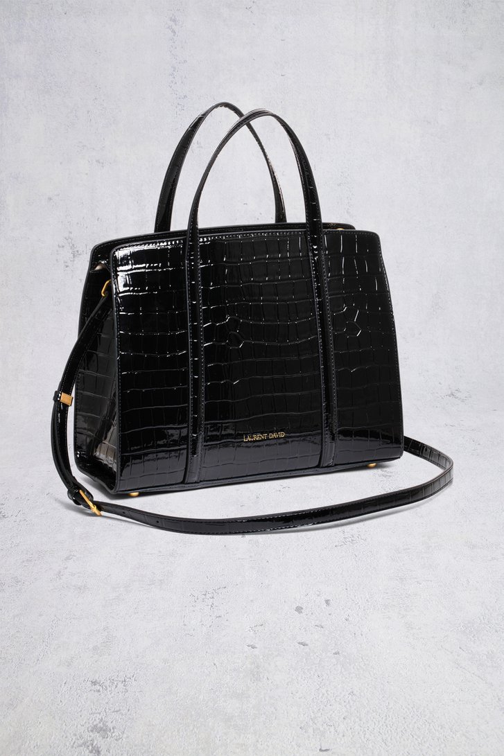Productfoto 1 van Zwarte handtas met krokodillenstructuur door Laurent David voor Dames