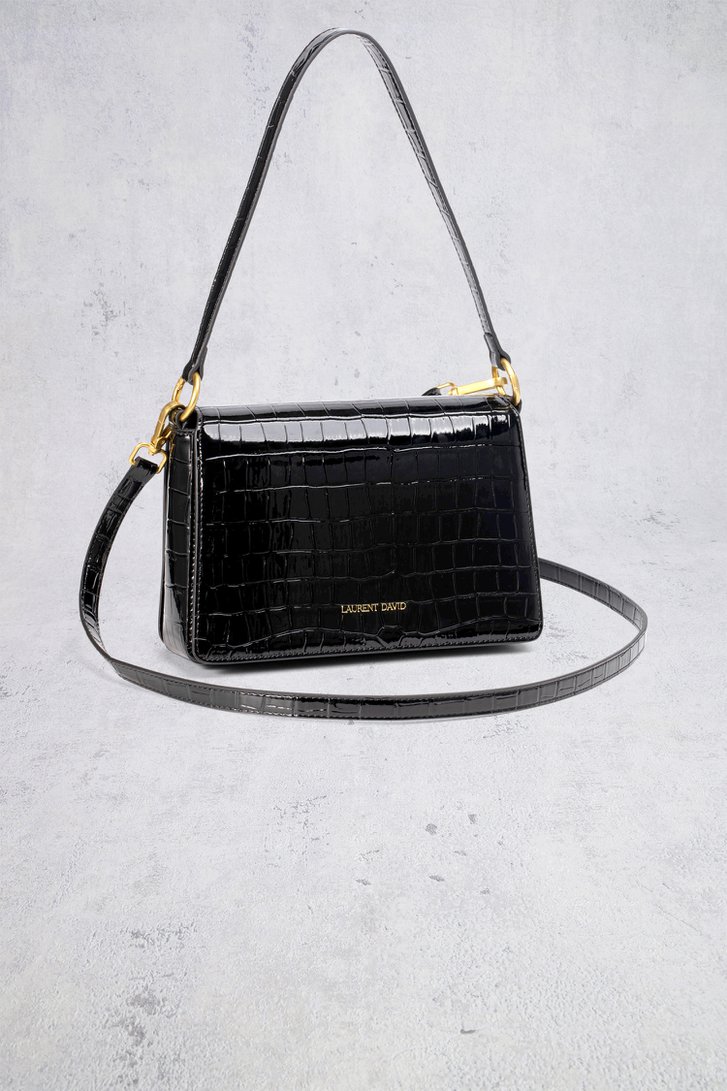 Productfoto 1 van Zwarte handtas met krokodillenstructuur door Laurent David voor Dames