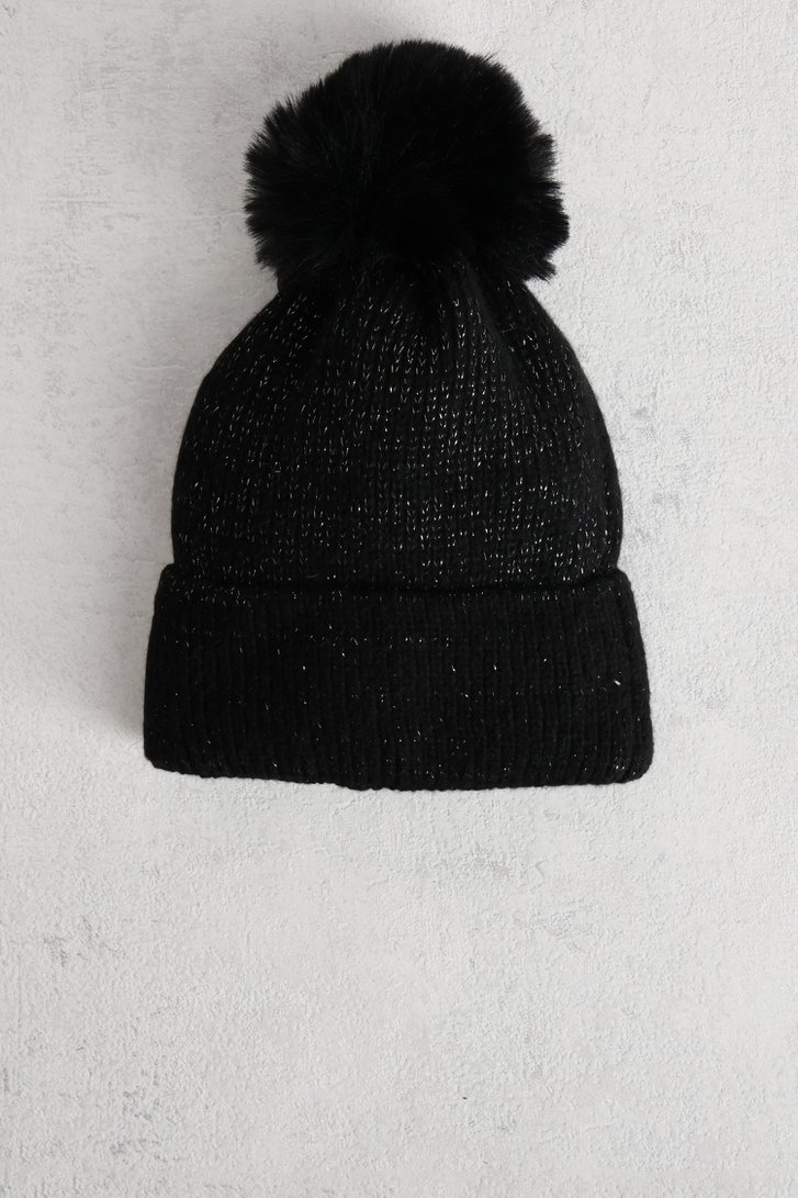 Voorkant van Zwarte muts met glitterdraad door Liberty Island voor Dames