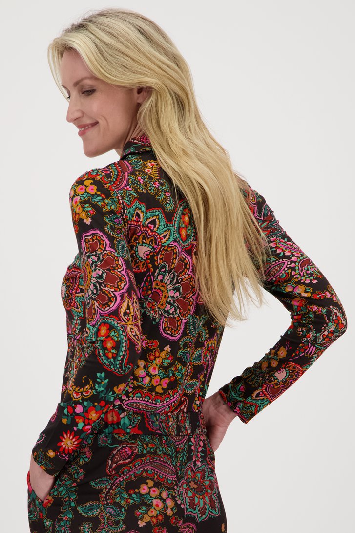 Zwarte polo met kleurrijke paisley print van Claude Arielle voor Dames